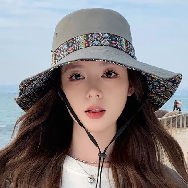 雅鹿 欧美高颜值显脸小彩色提花大沿户外登山露营大檐防晒遮阳 聚酯纤维 渔夫帽 男女同款情侣款