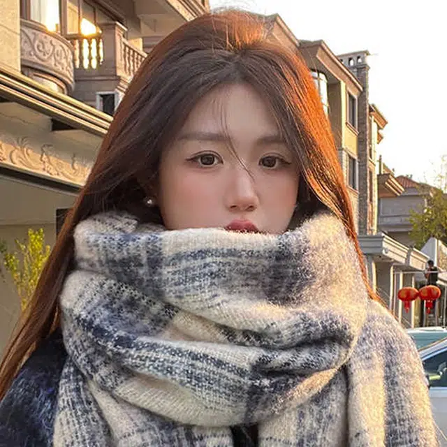 雅鹿 秋冬季撞色条纹格子保暖加厚流苏显白两用披肩高级感仿羊绒户外防寒护颈学生防风毛绒围脖 涤纶 绒线围巾 男女同款情侣款 礼盒装
