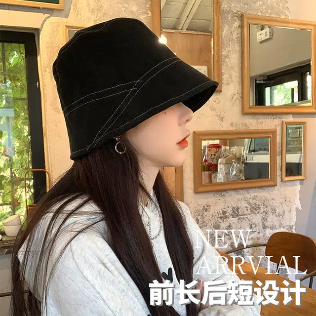 雅鹿 日系素颜遮脸纯色休闲百搭洋气 聚酯纤维 渔夫帽 男女同款情侣款