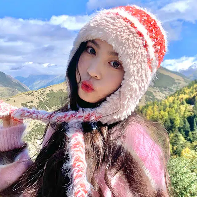 雅鹿 秋冬民族风条纹拼接针织毛线帽户外骑车加厚保暖防寒护耳套头帽雷锋帽 棉 绒线帽 男女同款情侣款 礼盒装