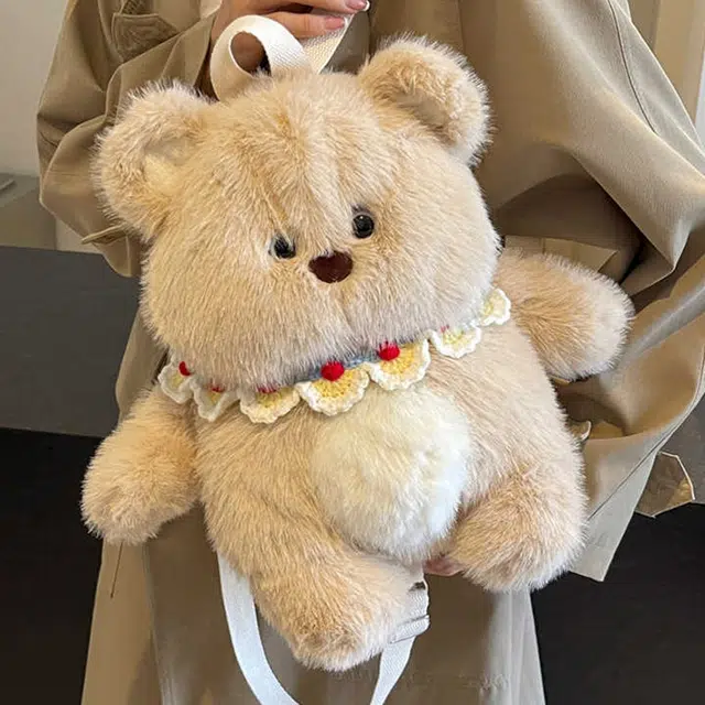 雅鹿 可爱熊公仔布偶娃娃多功能通勤 毛绒 双肩包 女款 奶茶小熊/奶糖小兔