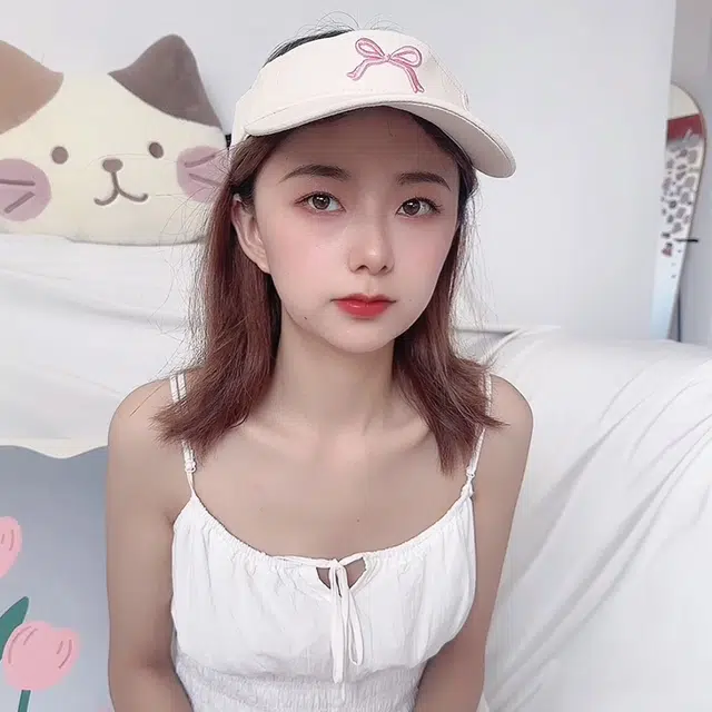 雅鹿 甜美蝴蝶结刺绣空顶夏季遮阳户外跑步运动潮 棉 防晒帽 女款