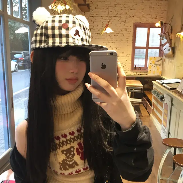 雅鹿 可爱卡通小熊耳朵 户外出行防晒遮阳 时尚潮流百搭大头围显脸小 棉 棒球帽 男女同款情侣款