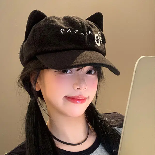 雅鹿 可爱小猫萌妹必备防风猫耳朵二次元萌系宅猫娘可爱猫猫模拟大头围显脸小 聚酯纤维 鸭舌帽 女款