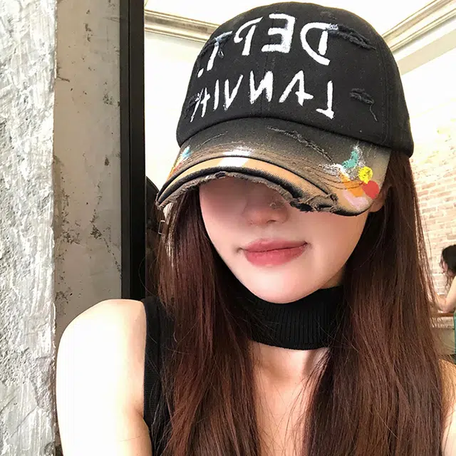 雅鹿 美式嘻哈破洞街头涂鸦软顶户外出游防晒遮阳时尚潮流百搭学生大头围显脸小 棉 鸭舌帽 男女同款情侣款