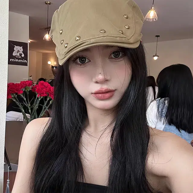 雅鹿 时尚休闲美式青年街头铆钉反戴百搭大头围报童百搭显脸小防晒遮阳 棉 贝雷帽 男女同款情侣款