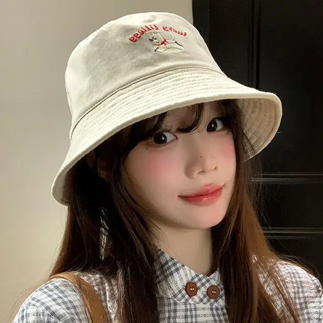 雅鹿 可爱小狗刺绣宽檐软顶盆帽户外出行遮阳遮阳运动风时尚潮流百搭大头围显脸小水桶帽 棉 渔夫帽 男女同款情侣款