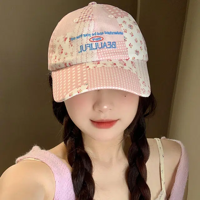 雅鹿 小清新碎花格纹拼接户外出游防晒遮阳时尚潮流百搭大头围显脸小 棉 鸭舌帽 男女同款情侣款