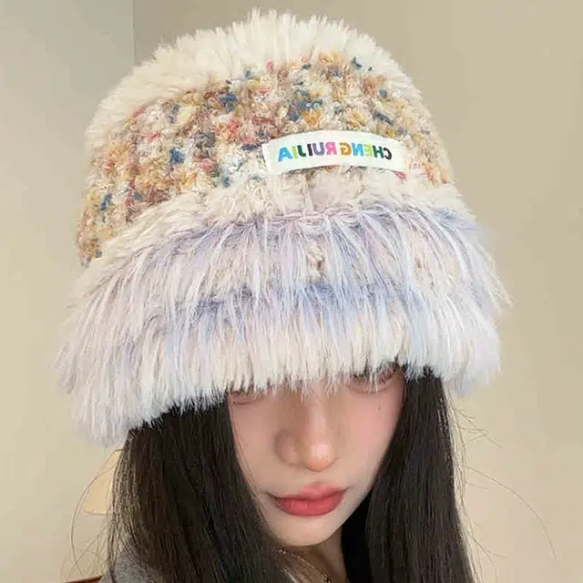 雅鹿 韩版复古毛绒拼色甜美针织帽秋冬季冬保暖护耳冷帽百搭显脸小渔夫帽户外骑行防寒加绒套头帽 棉 绒线帽 男女同款情侣款 礼盒装