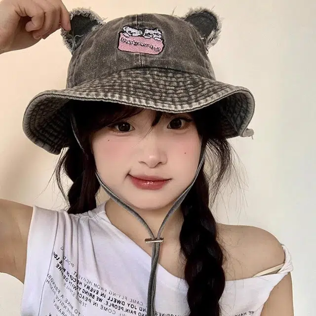 雅鹿 春夏季高颜值可爱小熊耳朵复古显脸小户外登山露营大檐防晒遮阳 牛仔布 渔夫帽 男女同款情侣款