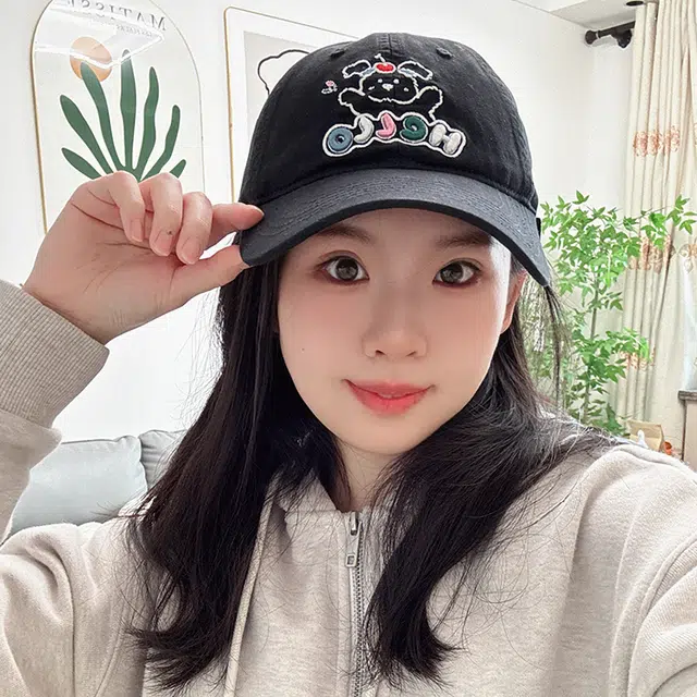 雅鹿 可爱小狗刺绣软顶大头围加宽帽檐透气学生时尚百搭显脸小 棉 鸭舌帽 男女同款情侣款