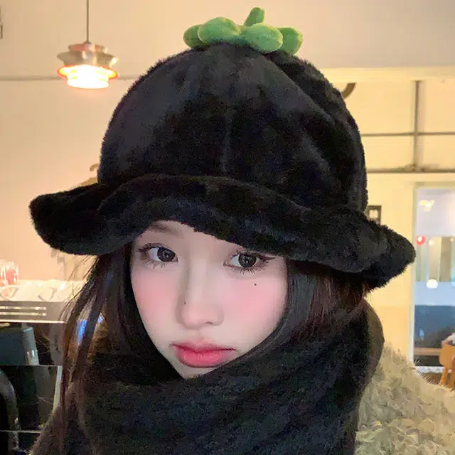 雅鹿 秋冬季甜美保暖毛绒小番茄卷边盆帽冬天保暖显脸小穿搭拍照渔夫帽 棉 绒线帽 男女同款情侣款 礼盒装
