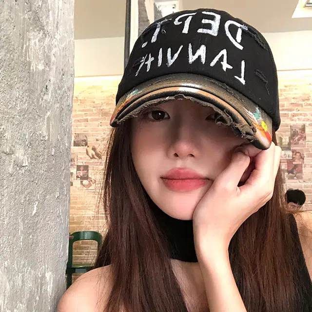 雅鹿 美式嘻哈破洞街头涂鸦软顶户外出游防晒遮阳时尚潮流百搭学生大头围显脸小 棉 鸭舌帽 男女同款情侣款