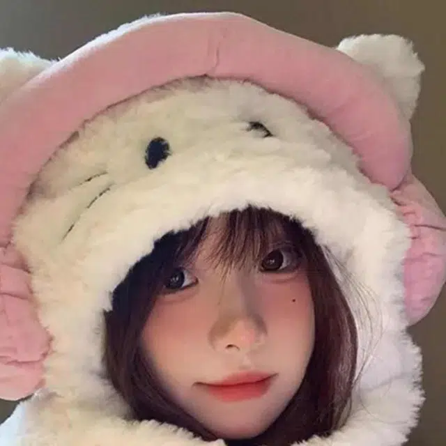 雅鹿 可爱猫咪耳机 一体帽秋冬季加绒加厚保暖百搭学生大头围显脸小户外骑车防寒二件套 聚酯纤维 斗篷帽 男女同款情侣款