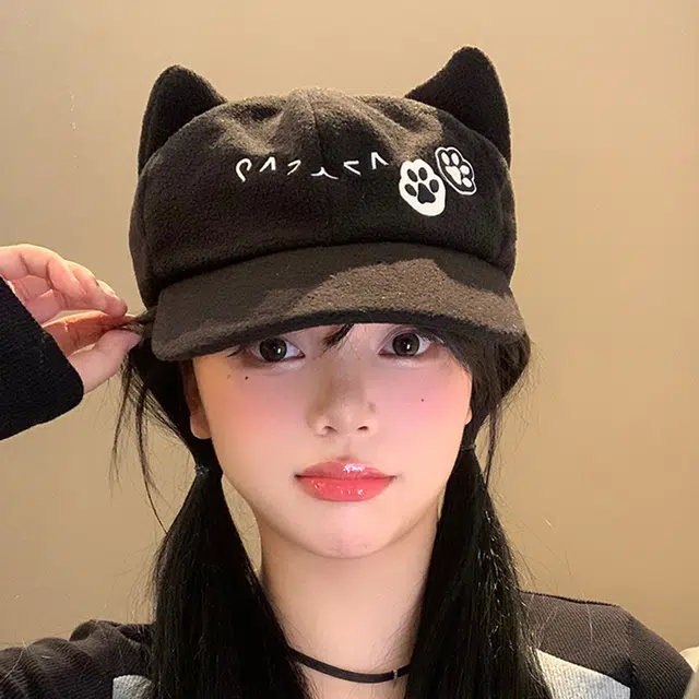 雅鹿 可爱小猫萌妹必备防风猫耳朵二次元萌系宅猫娘可爱猫猫模拟大头围显脸小 聚酯纤维 鸭舌帽 女款