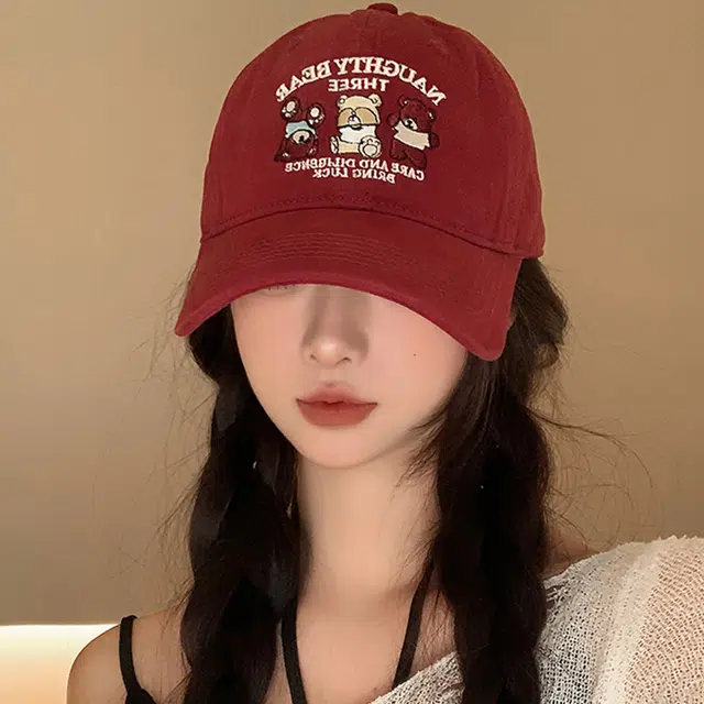雅鹿 可爱小棕熊软顶刺绣户外出行防晒遮阳学院风时尚潮流学生百搭大头围显脸小 棉 鸭舌帽 男女同款情侣款