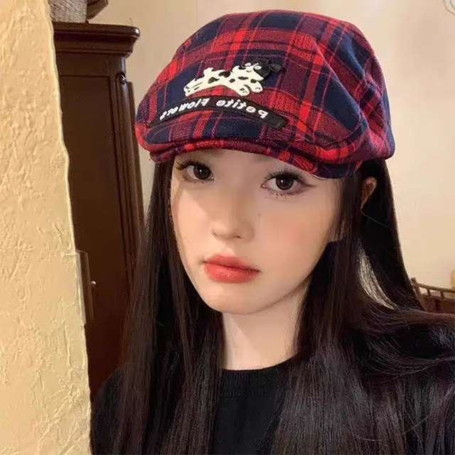 雅鹿 时尚休闲复古学院风透气简约百搭甜酷百搭显脸遮阳 棉 贝雷帽 女款