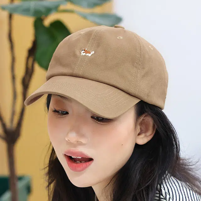 雅鹿 可爱卡通小狗刺绣简约软顶休闲百搭运动风大头围显脸小防晒遮阳 棉 鸭舌帽 男女同款情侣款