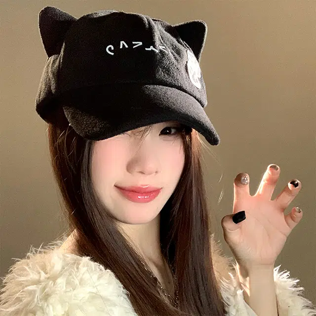 雅鹿 可爱小猫萌妹必备防风猫耳朵二次元萌系宅猫娘可爱猫猫模拟大头围显脸小 聚酯纤维 鸭舌帽 女款