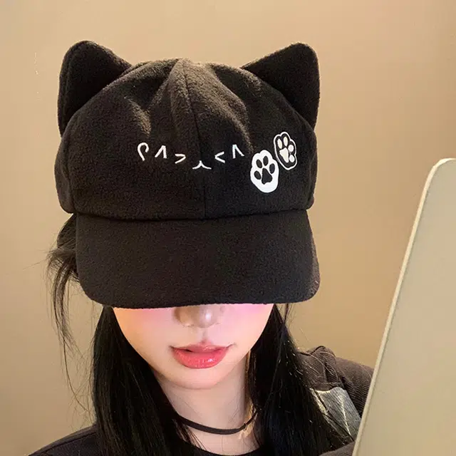 雅鹿 可爱小猫萌妹必备防风猫耳朵二次元萌系宅猫娘可爱猫猫模拟大头围显脸小 聚酯纤维 鸭舌帽 女款