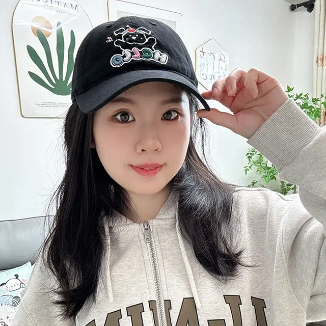 雅鹿 可爱小狗刺绣软顶大头围加宽帽檐透气学生时尚百搭显脸小 棉 鸭舌帽 男女同款情侣款