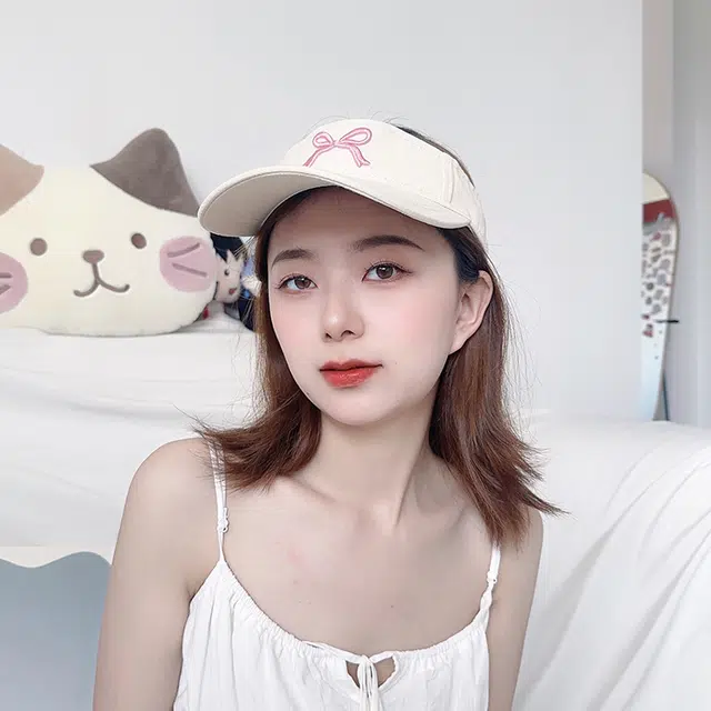 雅鹿 甜美蝴蝶结刺绣空顶夏季遮阳户外跑步运动潮 棉 防晒帽 女款