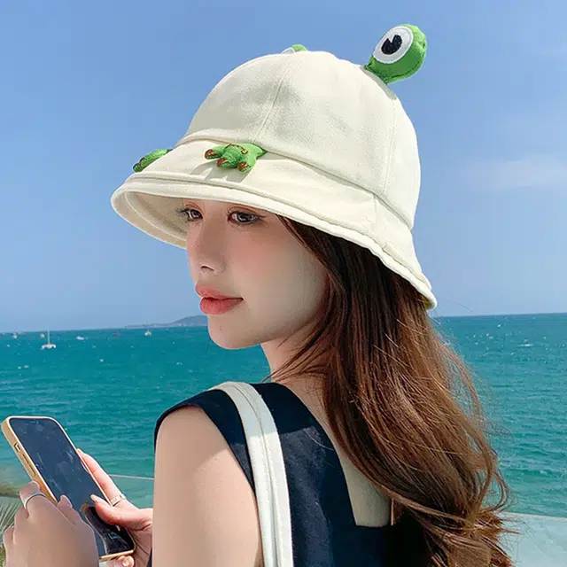 雅鹿 时尚潮流透气日系个性时尚甜美搞怪青蛙户外登山露营宽檐防晒遮阳 棉 渔夫帽 男女同款情侣款