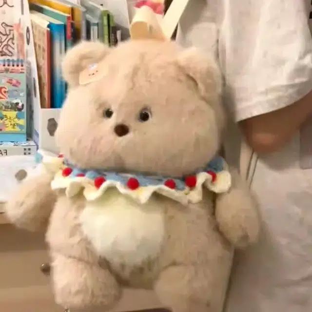 雅鹿 可爱熊公仔布偶娃娃多功能通勤 毛绒 双肩包 女款 奶茶小熊/奶糖小兔