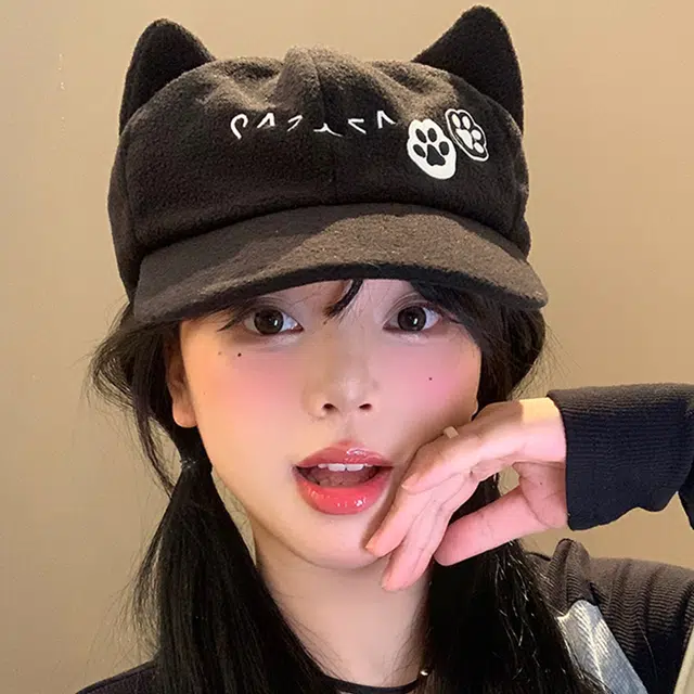 雅鹿 可爱小猫萌妹必备防风猫耳朵二次元萌系宅猫娘可爱猫猫模拟大头围显脸小 聚酯纤维 鸭舌帽 女款