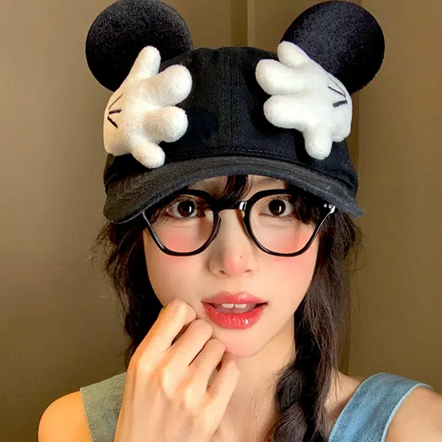 雅鹿 可爱小鼠卡通屁屁主题帽户外出行防晒遮阳时尚潮流少女造型拍照必备大头围显脸小 腈纶 鸭舌帽 男女同款情侣款