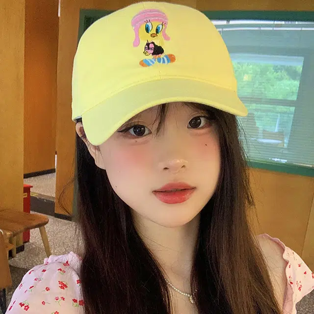 雅鹿 可爱卡通呆萌小黄鸭复古豹纹宽檐春夏季户外出游防晒遮阳学生时尚百搭大头围显脸小 棉 鸭舌帽 男女同款情侣款