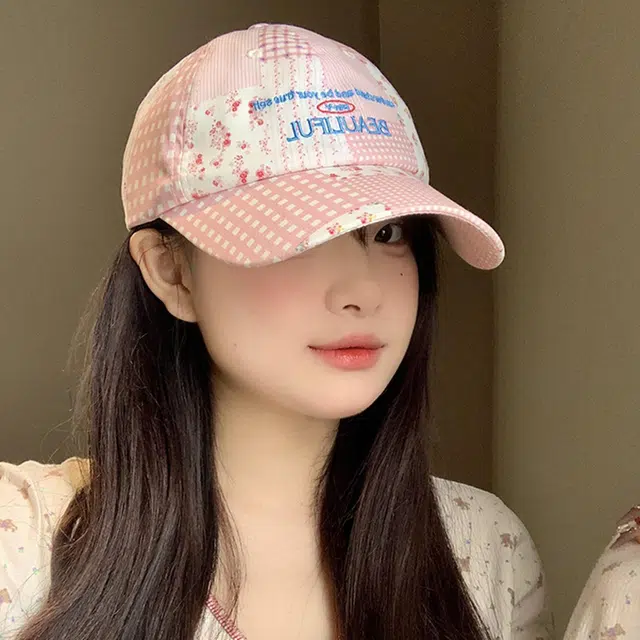 雅鹿 小清新碎花格纹拼接户外出游防晒遮阳时尚潮流百搭大头围显脸小 棉 鸭舌帽 男女同款情侣款