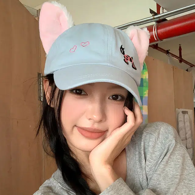 雅鹿 可爱卡通斑点小猫咪刺绣粉色立耳棒球帽户外出行防晒遮阳拍照打卡百搭大头围显脸小 棉 鸭舌帽 男女同款情侣款