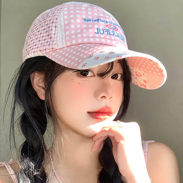 雅鹿 小清新碎花格纹拼接户外出游防晒遮阳时尚潮流百搭大头围显脸小 棉 鸭舌帽 男女同款情侣款
