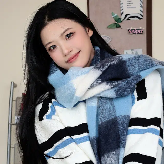雅鹿 高级感马海毛温柔浪漫保暖加厚长款撞色格子显白流苏 秋冬防寒护颈百搭学生蓬松毛绒围脖 涤纶 绒线围巾 男女同款情侣款
