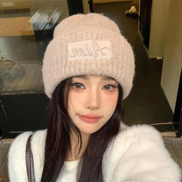 雅鹿 秋冬季大头围纯色毛线帽子冬季户外骑车显脸小字母针织保暖套头帽 聚酯纤维 绒线帽 男女同款情侣款 礼盒装