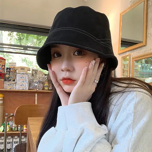 雅鹿 日系素颜遮脸纯色休闲百搭洋气 聚酯纤维 渔夫帽 男女同款情侣款