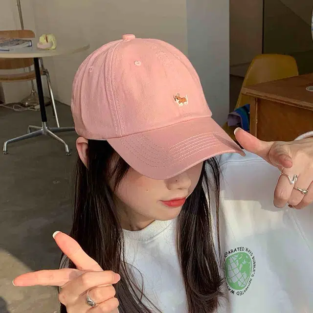 雅鹿 可爱卡通小狗刺绣简约软顶休闲百搭运动风大头围显脸小防晒遮阳 棉 鸭舌帽 男女同款情侣款
