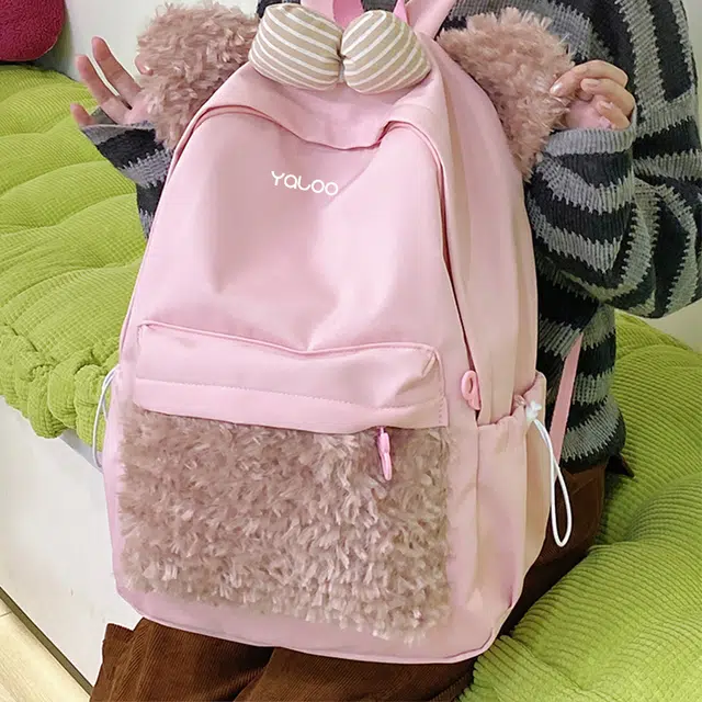 雅鹿 可爱高颜值时尚潮流百搭 尼龙 双肩包 常规 女款 粉色