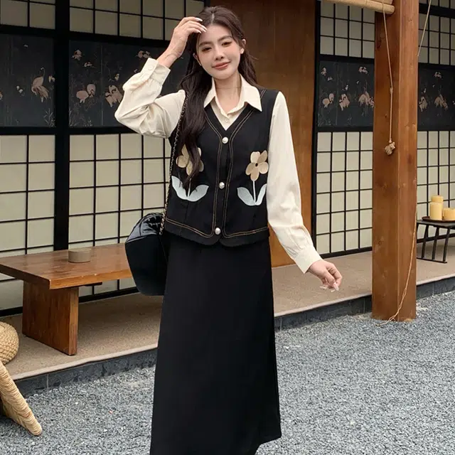 古莲菲 时尚百搭上衣宽松气质长裙裙装套装 女款