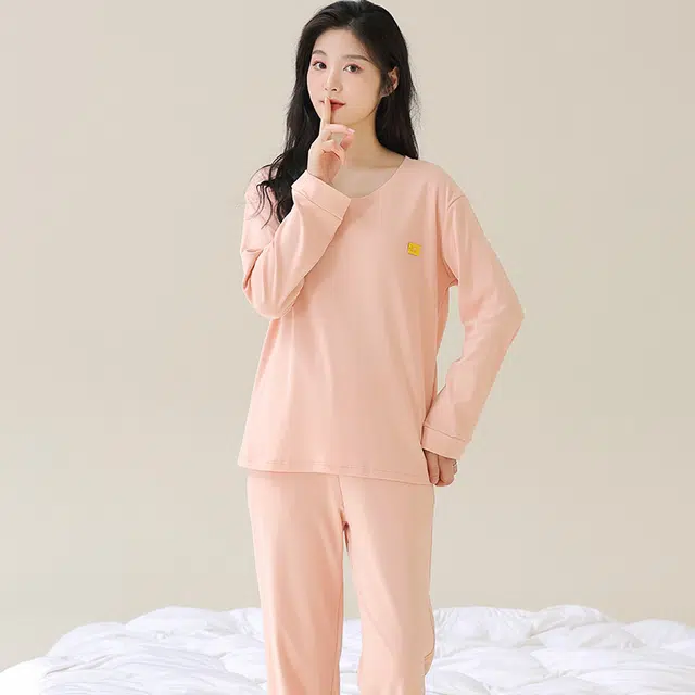 芬腾可安 女春秋季全棉家居服韩版简约纯棉运动套头长袖长裤可外穿学生休闲睡衣套装 女款