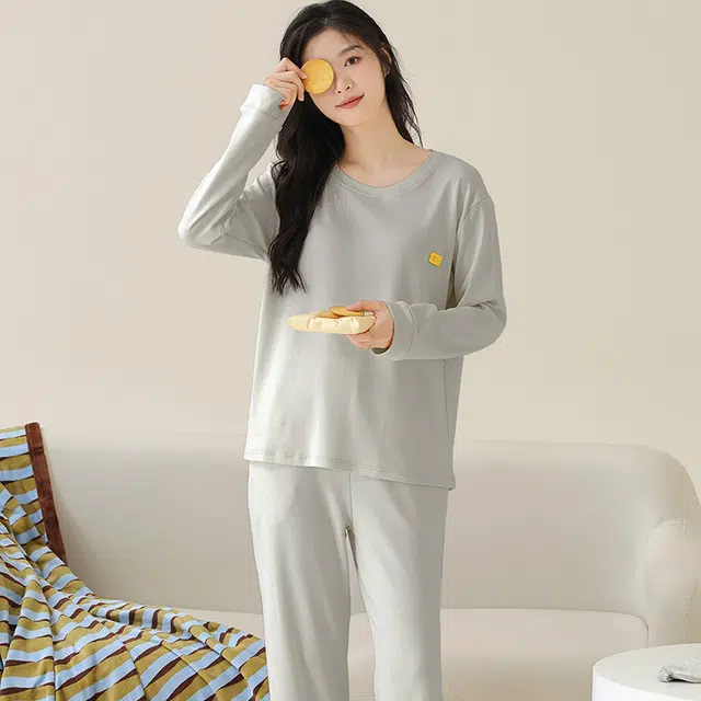 芬腾可安 女春秋季全棉家居服韩版简约纯棉运动套头长袖长裤学生可外穿休闲睡衣套装 女款