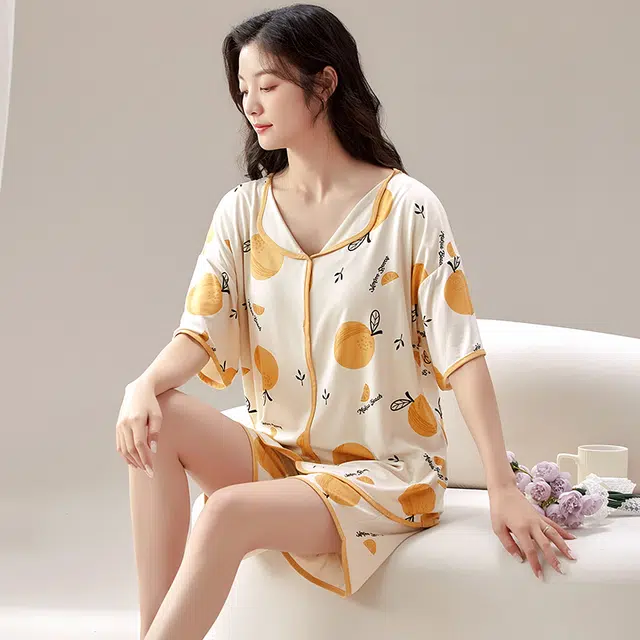 芬腾可安 带胸垫家居服高级感卡通短袖可外穿休闲睡衣套装 女款 图色