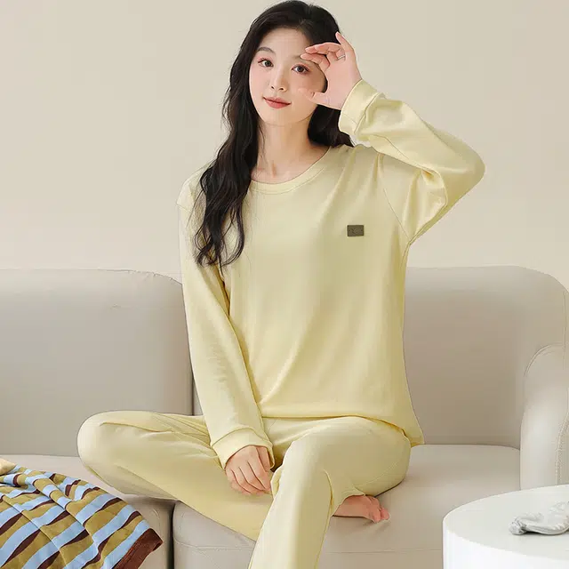 芬腾可安 女士春秋季全棉家居服韩版纯棉简约运动风套头长袖长裤可外穿学生休闲睡衣套装 女款