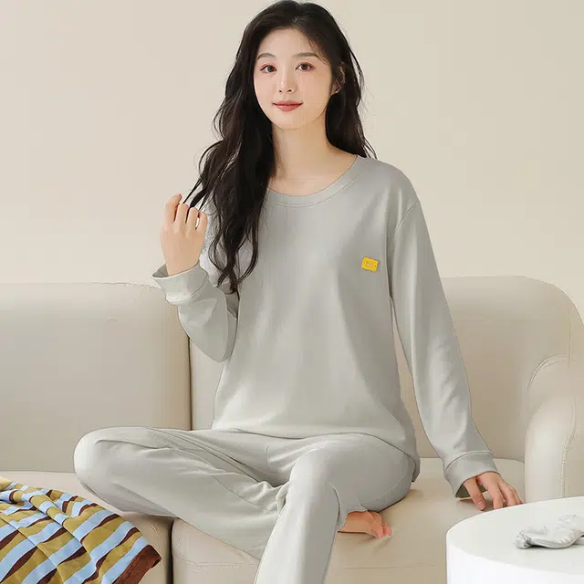 芬腾可安 女春秋季全棉家居服韩版简约纯棉运动套头长袖长裤学生可外穿休闲睡衣套装 女款