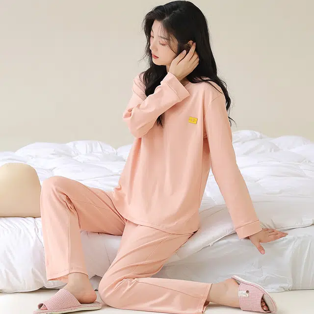 芬腾可安 女春秋季全棉家居服韩版简约纯棉运动套头长袖长裤可外穿学生休闲睡衣套装 女款