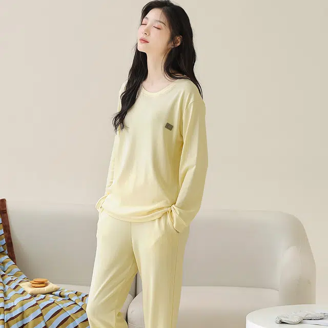 芬腾可安 女士春秋季全棉家居服韩版纯棉简约运动风套头长袖长裤可外穿学生休闲睡衣套装 女款