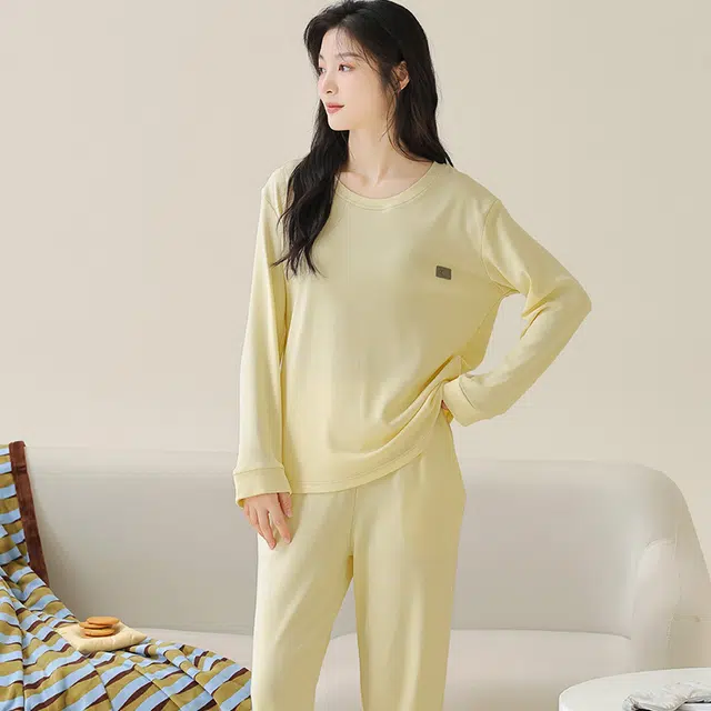 芬腾可安 女士春秋季全棉家居服韩版纯棉简约运动风套头长袖长裤可外穿学生休闲睡衣套装 女款
