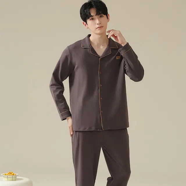 芬腾可安 男春秋季舒适家居服韩版高级感开衫透气长袖长裤可外穿休闲青年大码睡衣套装 男款