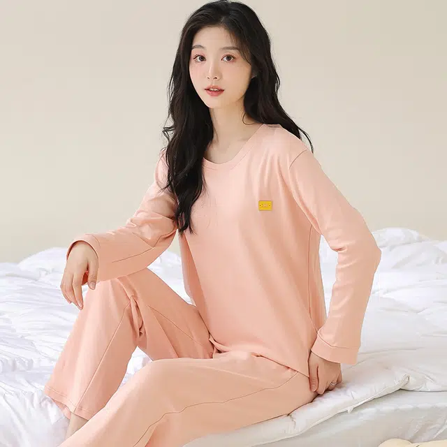 芬腾可安 女春秋季全棉家居服韩版简约纯棉运动套头长袖长裤可外穿学生休闲睡衣套装 女款